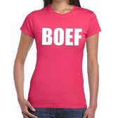 Boef tekst t-shirt roze dames XS