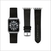 Zwart Lederen Apple horlogeband (42mm) zilveren adapter