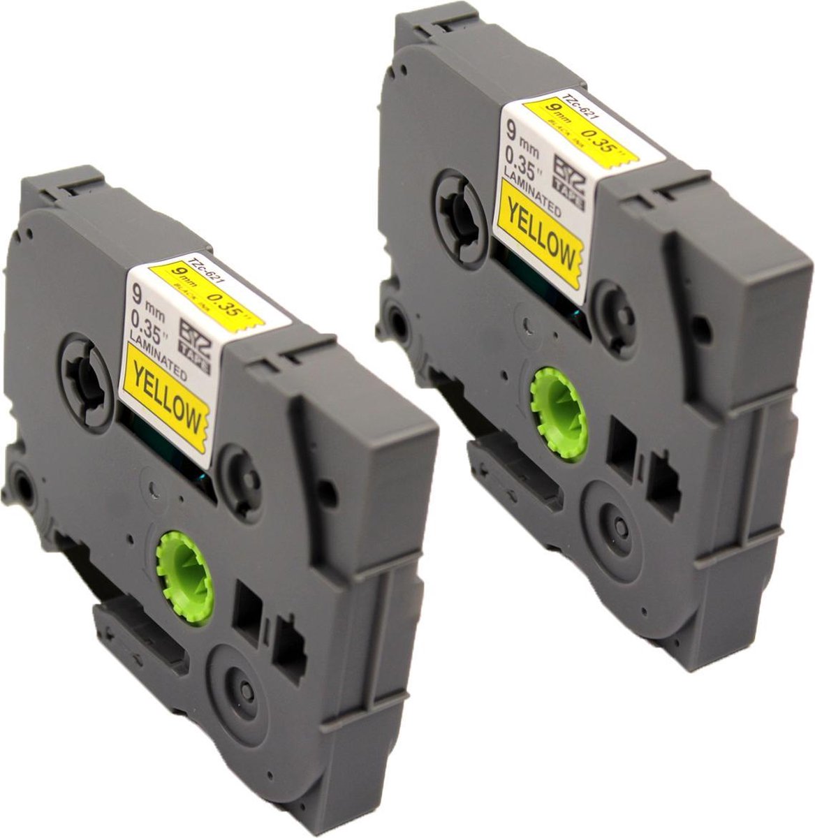 KATRIZ® huismerk label tape voor Brother TZe-621| GL-100/PT-1100CH/PT-1700/PT-H100/PT-D200 | Zwart op Geel | 9mm*8m | 2 stuks