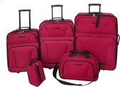 Kofferset 5 delig Stof Rood - Rode Reiskoffers 5-delig - Travelcase Softcase - Reis baggage set - Koffer trolley