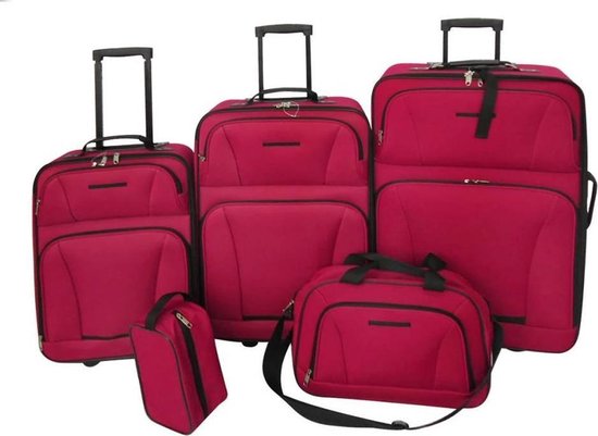 Set de valise 5 pièces Tissu Rouge - Rouge Valises de voyage 5 pièces -  Mallette de