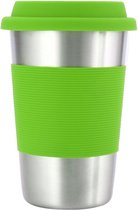 Aluminium Beker met volledig afsluitbare Siliconen non-drip Deksel  / Kop & Mok / Drinkbeker /  Reisbeker / Reismok / Travel Mug / Vaatwasserbestendig / 450 ml Inhoud  / Siliconen Antislip Gr