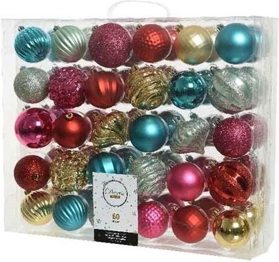 Miniatuur cabine Rijpen 60x Rode/gouden/groeneturquoise/roze kunststof kerstballen 6-7 cm - Mix -  Onbreekbare... | bol.com