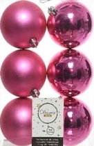 6x Fuchsia roze kunststof kerstballen 8 cm - Mat/glans - Onbreekbare plastic kerstballen - Kerstboomversiering fuchsia roze