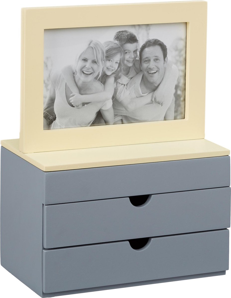relaxdays sieradendoos met fotolijst, lades als sieradenkist, juwelendoos, hout
