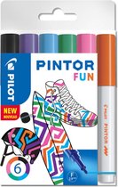 Pilot Pintor Fun markeerstift 6 stuk(s) Zwart, Lichtblauw, Limoen, Oranje, Roze, Violet Kogelpunt