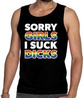 Sorry girls i suck dicks gay pride tanktop/mouwloos shirt - zwart homo tanktop heren - LHBT L