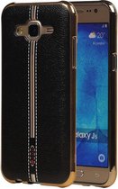 M-Cases Zwart Leder Design TPU back case cover voor Samsung Galaxy J5 2015