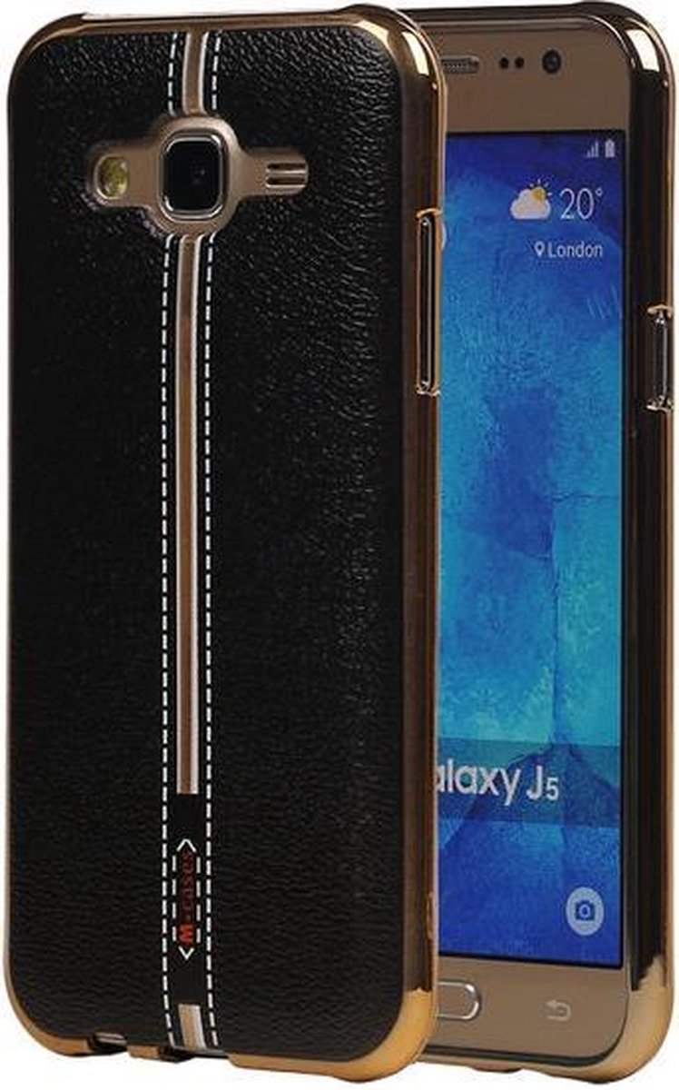 M-Cases Zwart Leder Design TPU back case hoesje voor Samsung Galaxy J5 2015