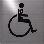RVS deurbordje pictogram: invaliden WC logo | 5 jaar garantie | VIERKANT 125X125MM | Zelfklevend | Plakstrip