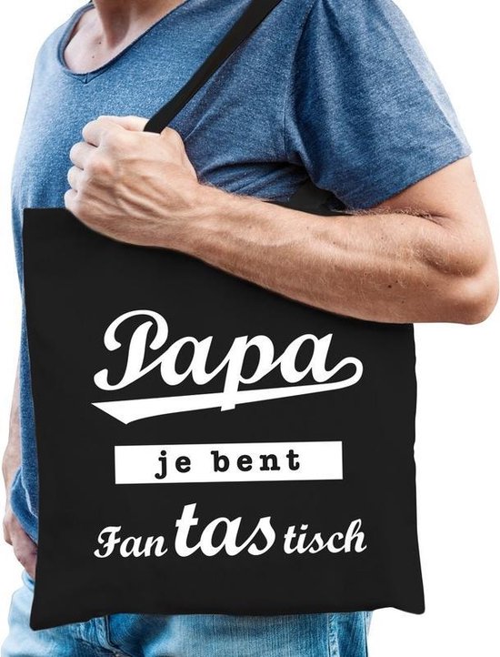 Cadeau tas zwart katoen met de tekst Papa je bent fantastisch - kadotasje voor vader