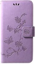 Shop4 - Huawei Y7 2019 Hoesje - Wallet Case Bloemen Vlinder Paars