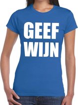 Geef Wijn tekst t-shirt blauw dames 2XL