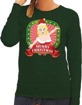 Foute kersttrui / sweater sexy kerstvrouw - groen - Merry Christmas voor dames S (36)