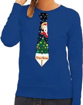 Foute kersttrui / sweater met stropdas van kerst print blauw voor dames M (38)