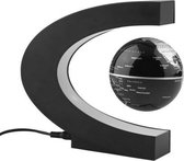 Zwevende Wereldbol zwart-zilver ø 9 cm in C- frame - Met LED verlichting