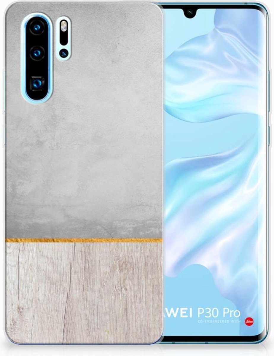 Huawei P30 Pro Bumper Hoesje Wood Concrete