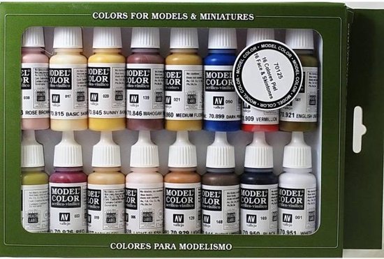 Vallejo 70136 peinture acrylique Noir, Bleu, Marron, Vert, Rouge, Jaune  Flacon 17 ml