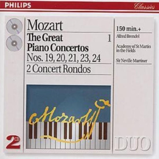 CD hoes: Mozart The Great Piano Concertos, Nos. 19, 20, 21, 23, 24, 2 Concert Rondos. Met Alfred Brendel.