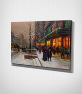 Paris Street At Night - Painting Canvas - 100 x 70 cm - Schilderij - Canvas - Slaapkamer - Wanddecoratie  - Slaapkamer - Foto op canvas