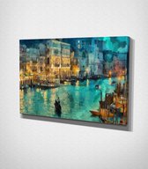 Venice At Night - Painting Canvas - 100 x 70 cm - Schilderij - Canvas - Slaapkamer - Wanddecoratie  - Slaapkamer - Foto op canvas