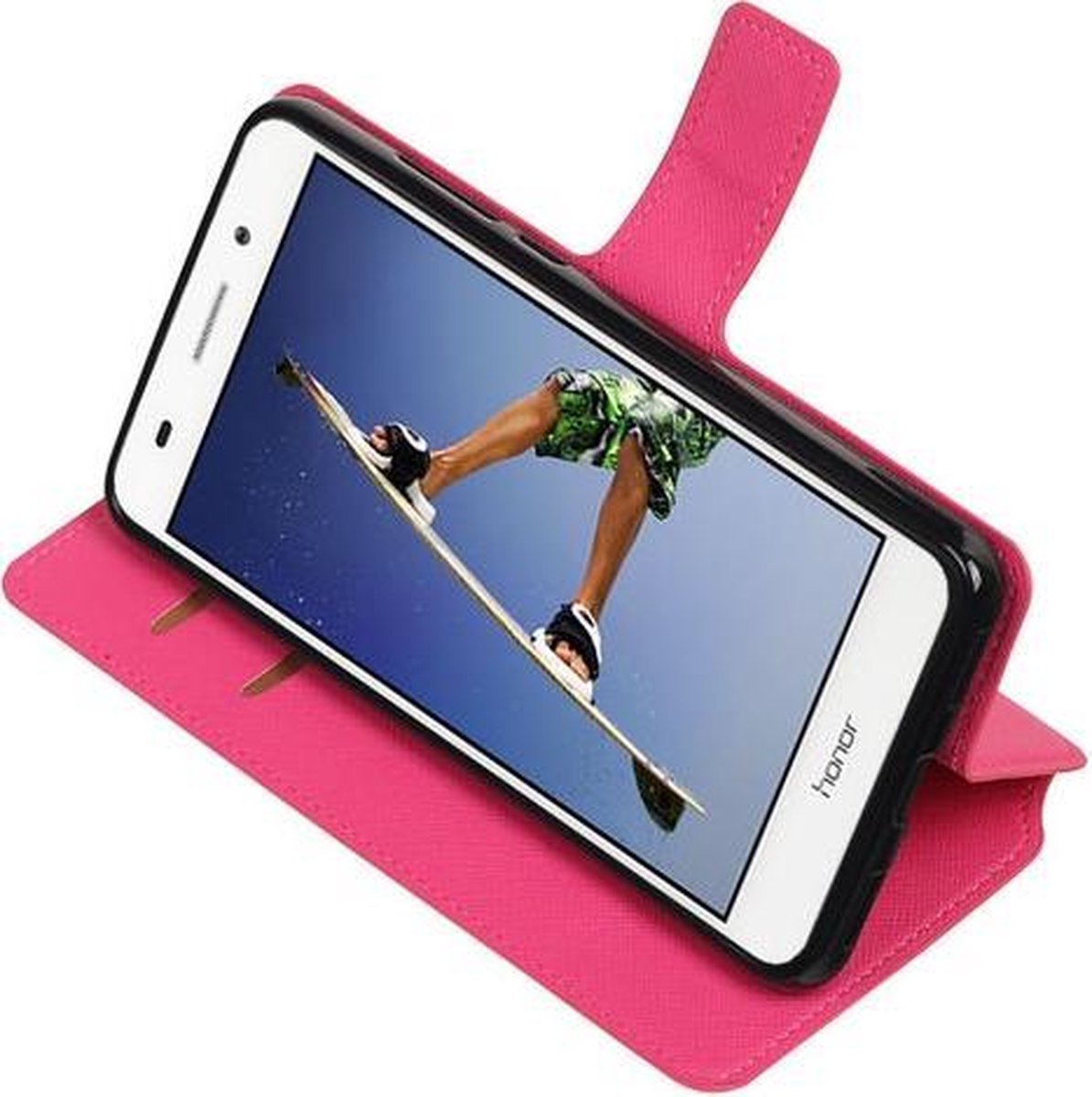 Roze Huawei Honor Y6 II TPU wallet case booktype hoesje HM Book