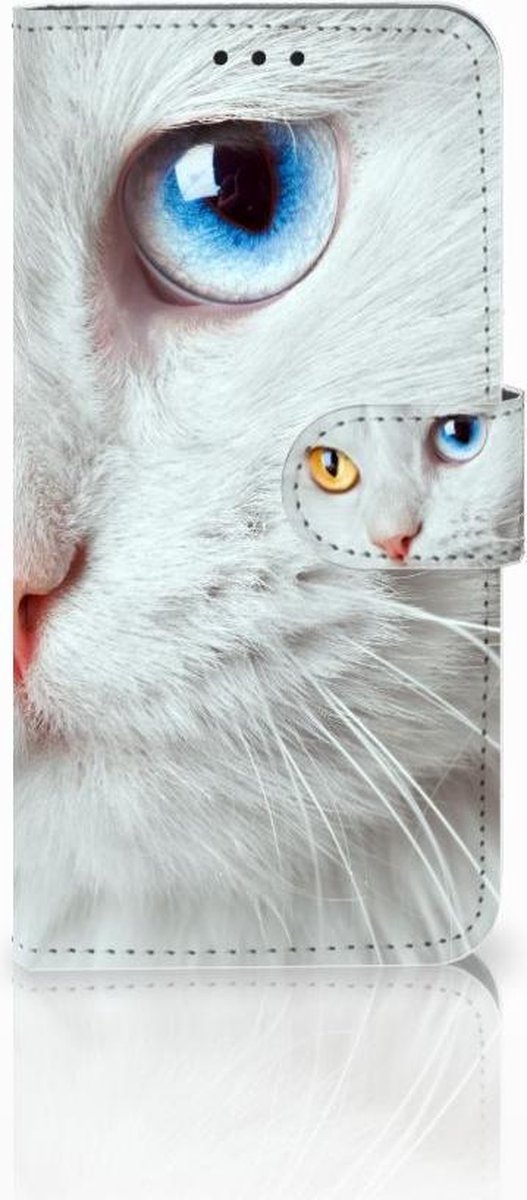 Boekhoesje voor Huawei P30 Lite (2020) Telefoonhoesje met Pasjes Witte Kat