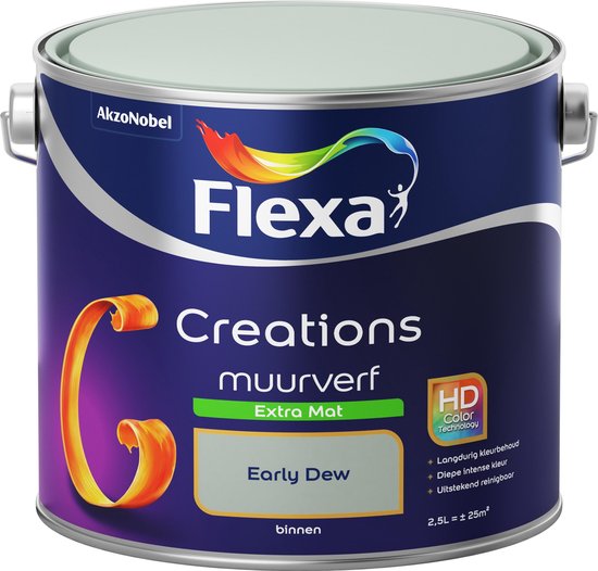 Afbeelding van Flexa Creations - Muurverf Extra Mat - Early Dew - Groen - 2,5 liter