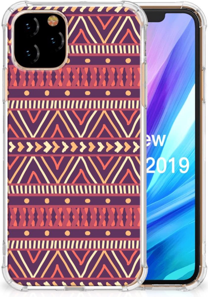 Apple iPhone 11 Pro Doorzichtige Silicone Hoesje Aztec Paars