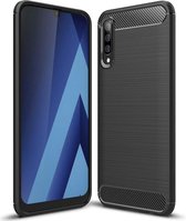 Luxe Samsung Galaxy A50 hoesje – Zwart – Geborsteld TPU Carbon Case – Shockproof Cover