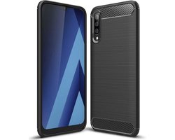 Luxe Samsung Galaxy A50 hoesje – Zwart – Geborsteld TPU Carbon Case – Shockproof Cover