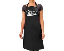 Super mama cadeau bbq/keuken schort zwart dames - kado schort voor moeders/moederdag
