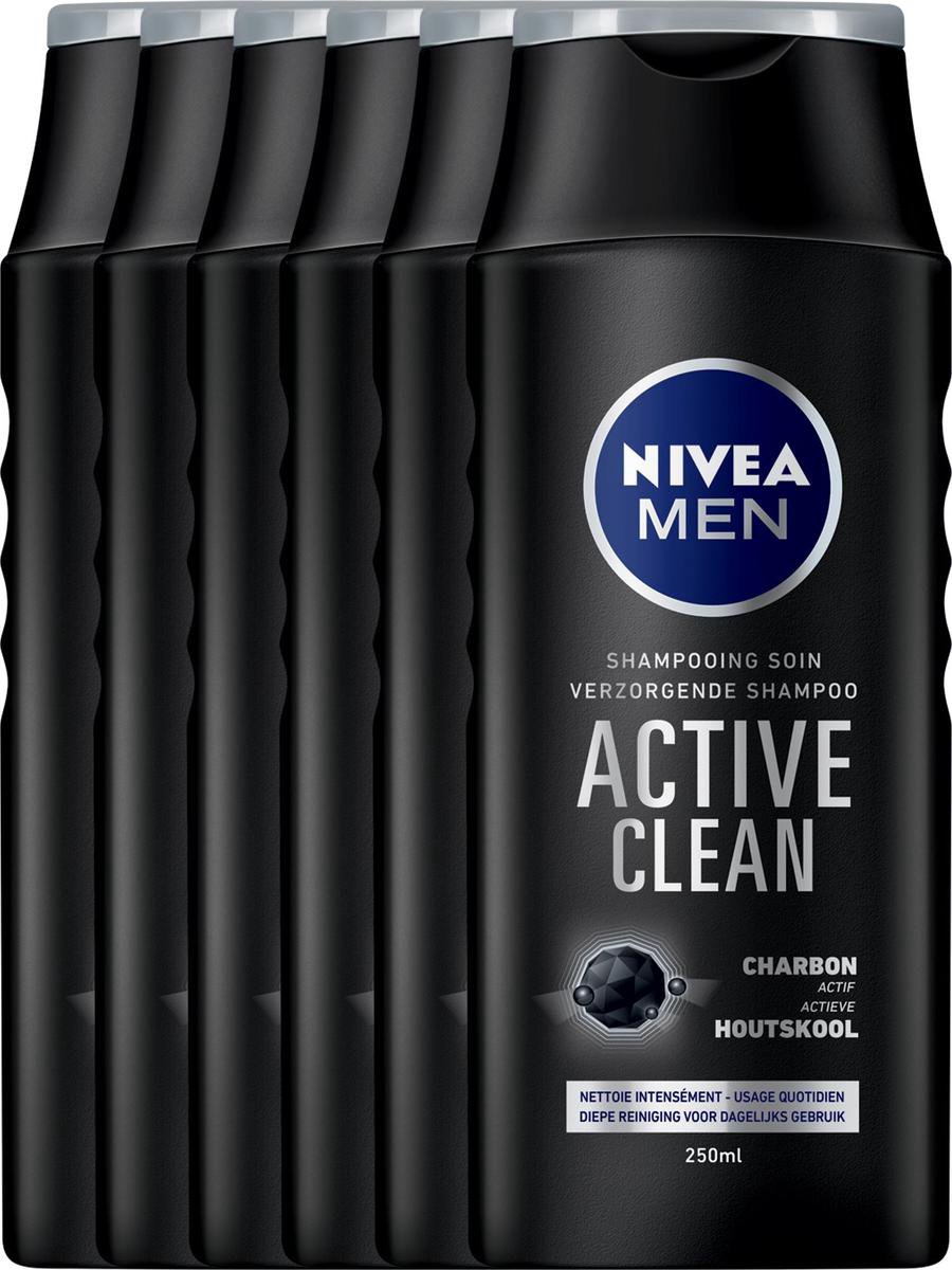 NIVEA MEN Active Clean - 6 x 250 ml - Voordeelverpakking - Shampoo