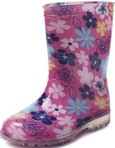 Roze peuter/kinder regenlaarzen gekleurde bloemen - Rubberen bloemenprint laarzen/regenlaarsjes voor kinderen 24