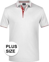 Grote maten polo shirt Golf Pro premium wit/rood voor heren - Witte plus size herenkleding - Werk/zakelijke polo t-shirt 3XL
