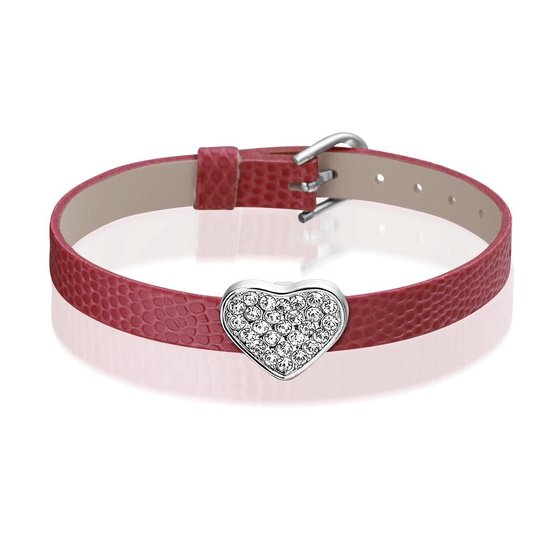 Bracelet Montebello Anass Rouge - Femme - Cuir PU - Charme - Coeur - Zircon - 20,5 cm