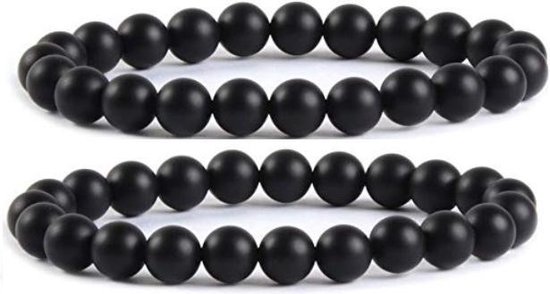Bracelet perle Femme Homme pierre noire 185mm design Galeara. Lot de 2