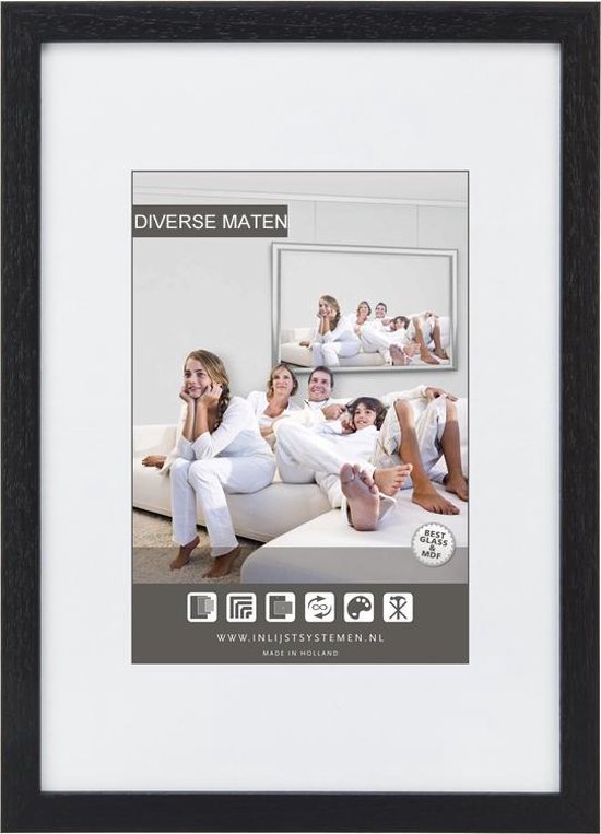 Cadre Photo Plat en Bois - Cadre Photo - 29,7x42 cm - Verre Transparent - Noir - 15 mm