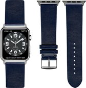 Marine Blauwe Lederen Apple horlogeband (38mm) zilveren adapter