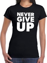 Never give up tekst t-shirt zwart dames 2XL