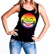 Gay pride emoji/emoticon tanktop - regenboog tanktop zwart voor dames - gaypride L