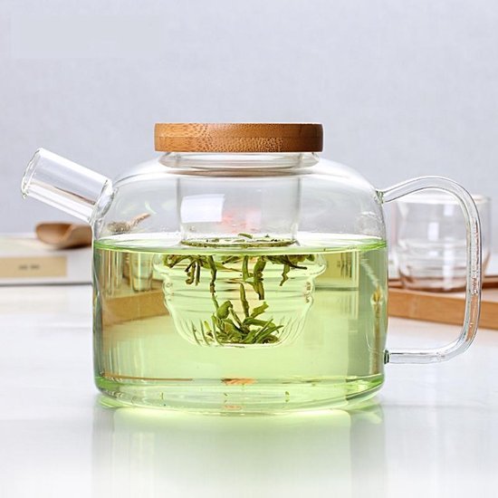 woonadres Regelmatig Giftig Glazen theepot met bamboe deksel en theezeef - 750 ml - Goed voor 3 -4  koppen thee | bol.com