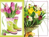 10x dubbele luxe wenskaart met envelop - Bloemen zonder tekst - 11,5 x 17 cm