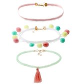 Pastelkleuren choker setje - Kettingen - By Cleo