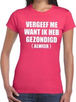 Vergeef me tekst t-shirt roze dames XL