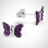 zilverkleurige kinderoorknoppen - paarse vlinder