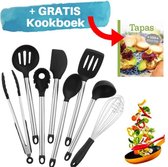 Siliconen Keukengerei Kookgerei Set - RVS Keuken Accessoires - 8 Delige Keukenset - Keukenspullen Als Spatel En Opscheplepel - Gratis Kookboek