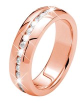 Lucardi Dames Stalen rose plated ring met zirkonia - Ring - Cadeau - Staal - Rosékleurig