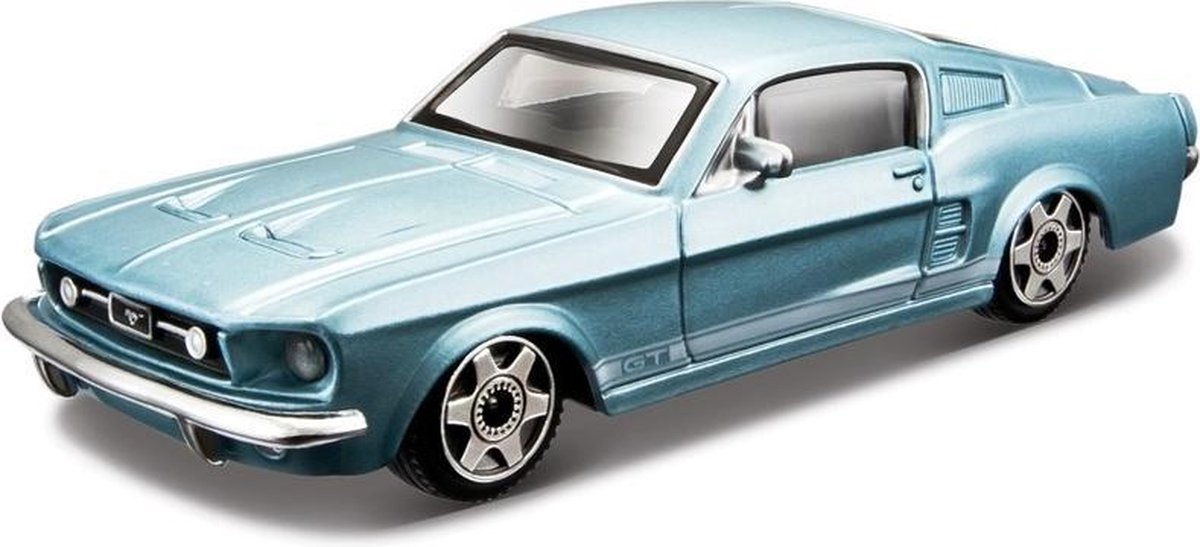 Modelauto Ford Mustang GT 1964 lichtblauw metallic 10 cm schaal 1:43 - speelgoed auto schaalmodel - Bburago