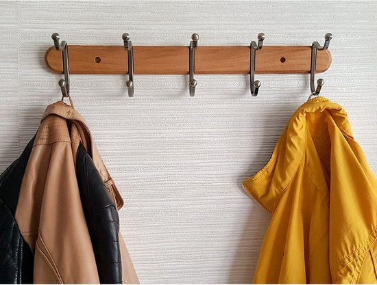 Wandkapstok Met 5 Dubbele Ophang Haken - Hangende Design Muurkapstok - Muur/Wand Kledinghaak Wardrobe - Hout /Metaal